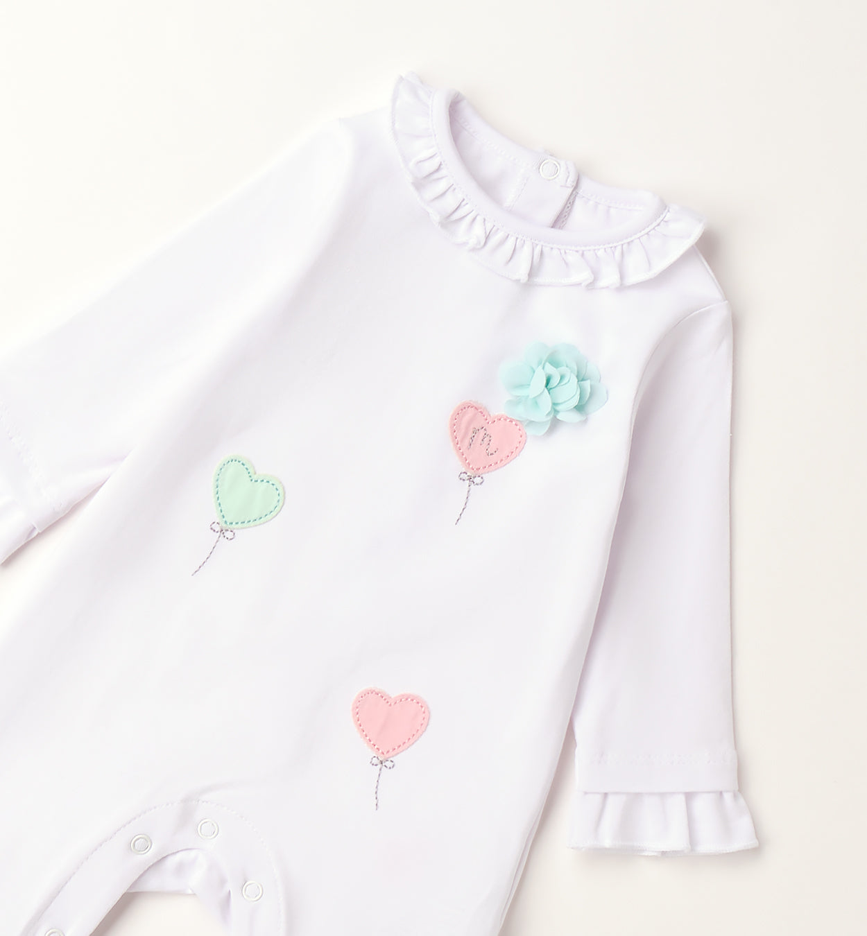 tutina neonata elegante cotone con colletto arricciato e ricami a cuore