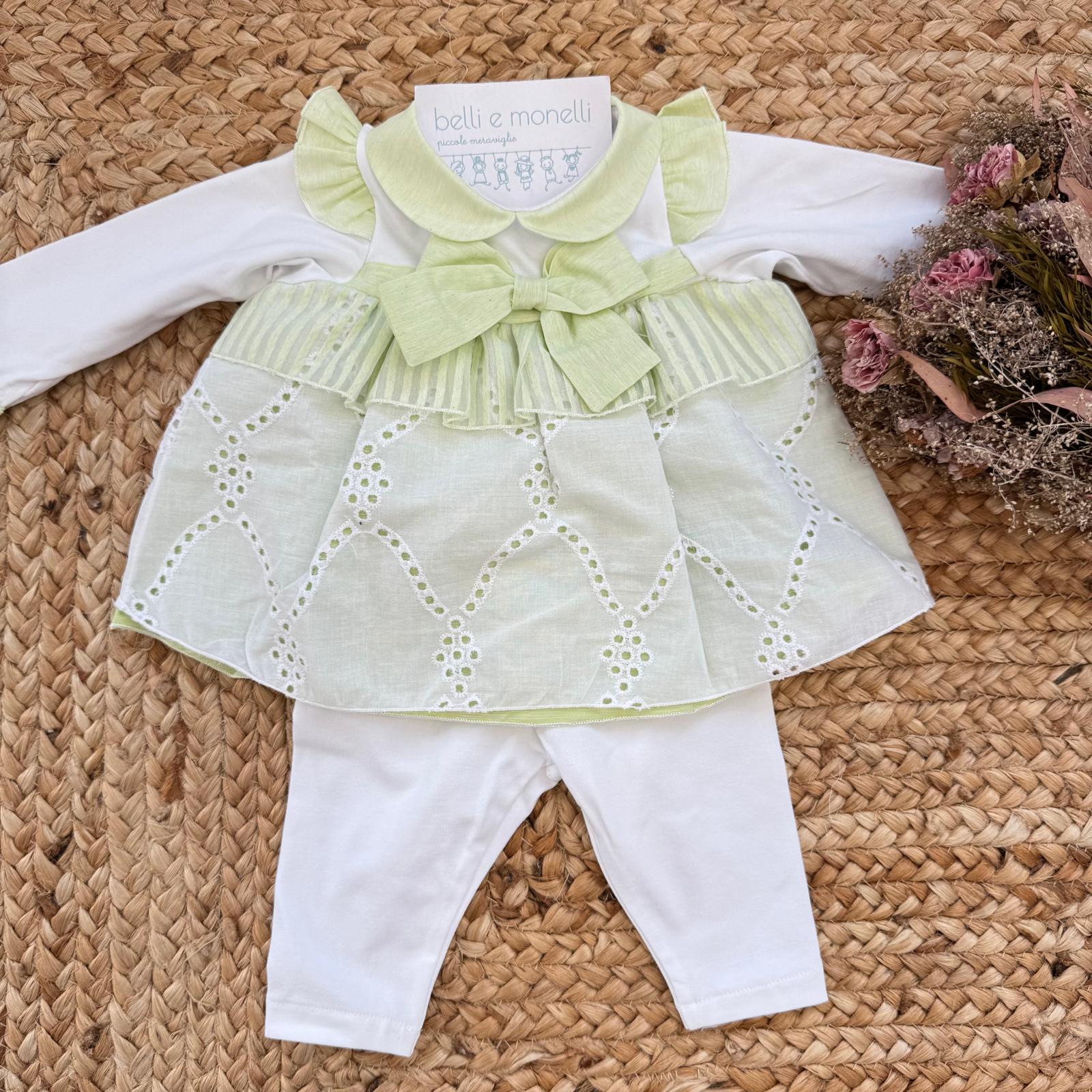 tutina neonata elegante verde salvia con fiocco