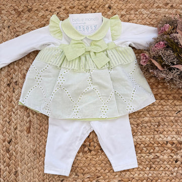 tutina neonata elegante verde salvia con fiocco