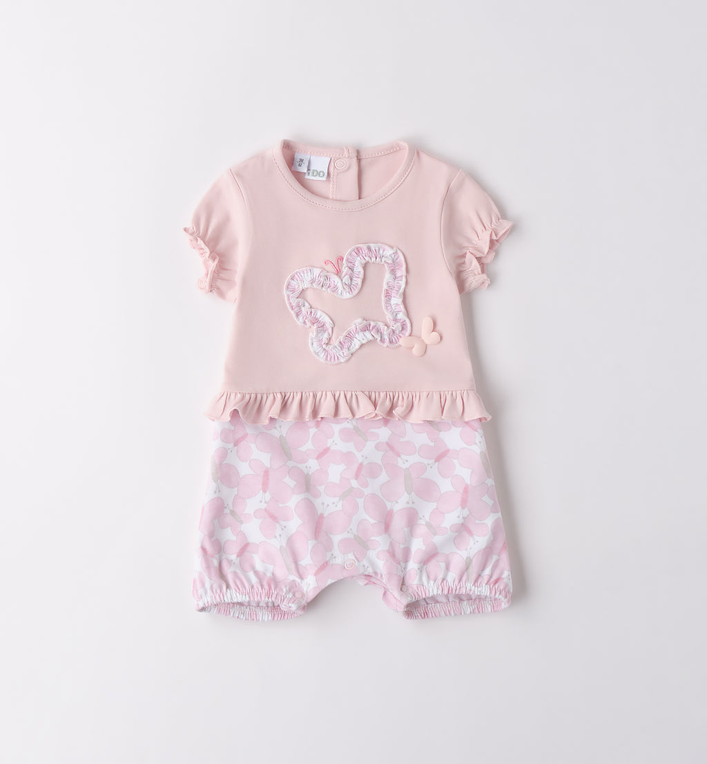 Tutina neonata rosa con farfalla e ruches