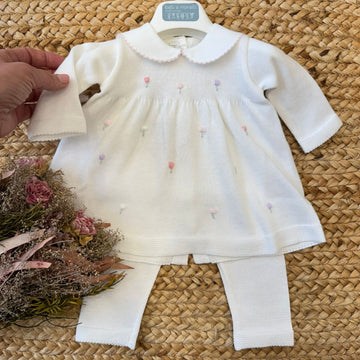 Tutina neonata in filo di cotone con tulipani ricamati