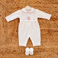 tutina neonata filo di scozia bianco con ricamo rosa elegante