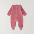 Tutina ciniglia neonata rosa con piedini e ricami, ideale per prima nascita e uscita clinica