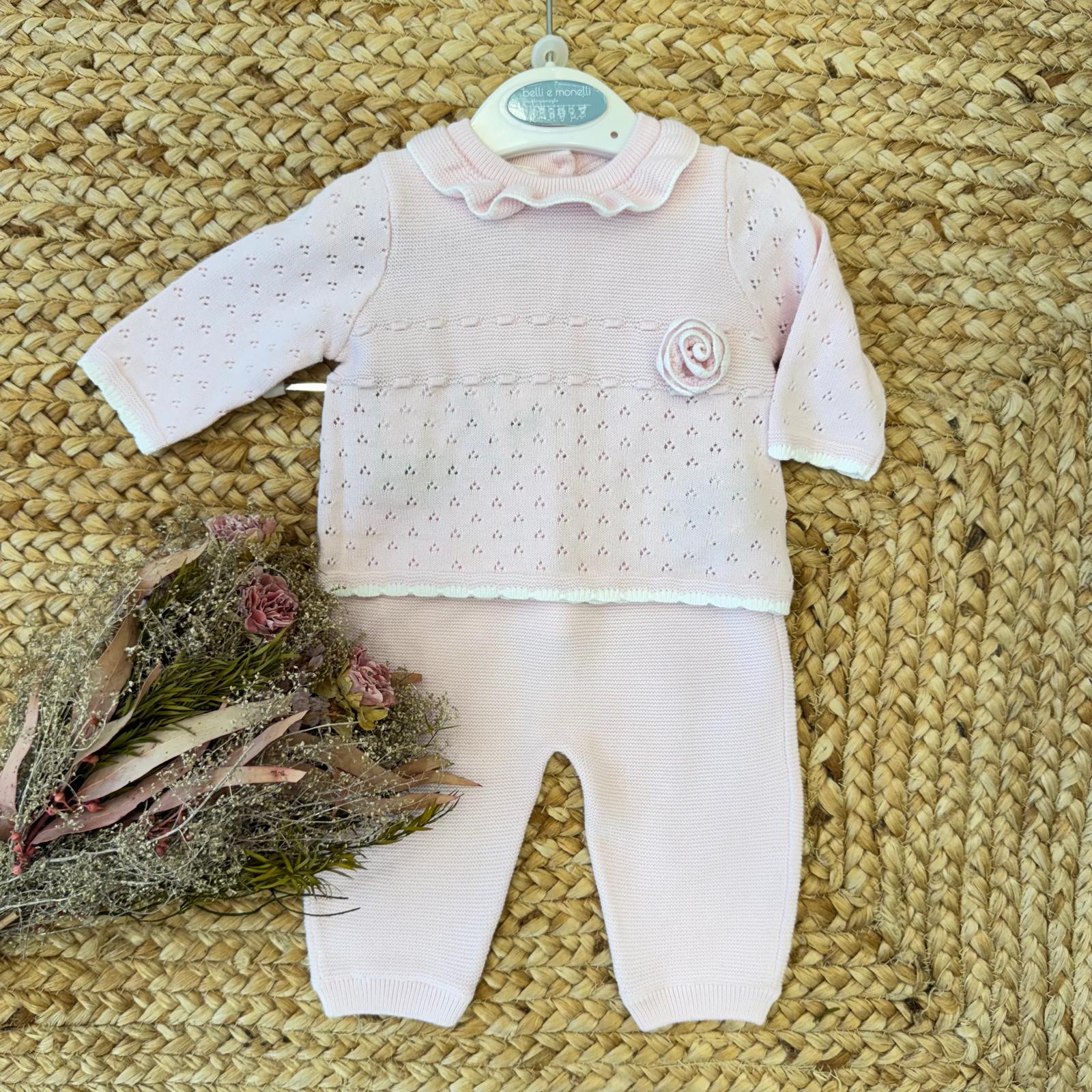 tutina neonata rosa 100% cotone con colletto a balza