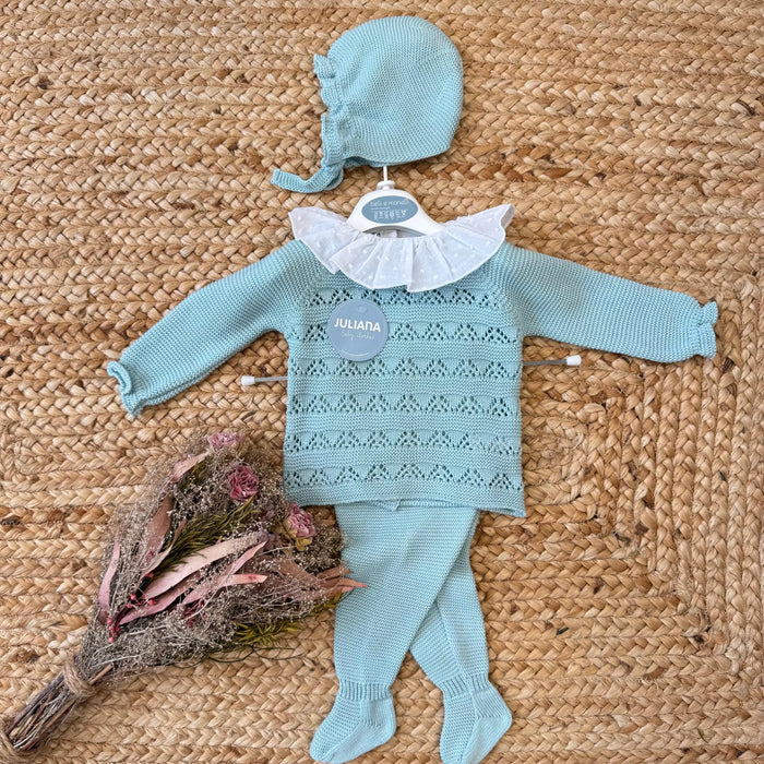 Tutina neonata verde acqua con colletto a pois