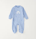 Tutina neonato 100% cotone azzurra con stampa macchinine e applicazione auto