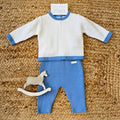 Tutina neonato in cotone bianco e azzurro