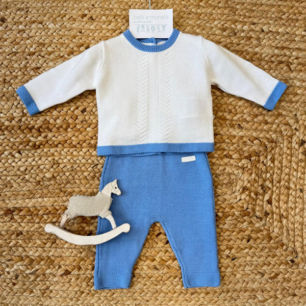 Tutina neonato in cotone bianco e azzurro