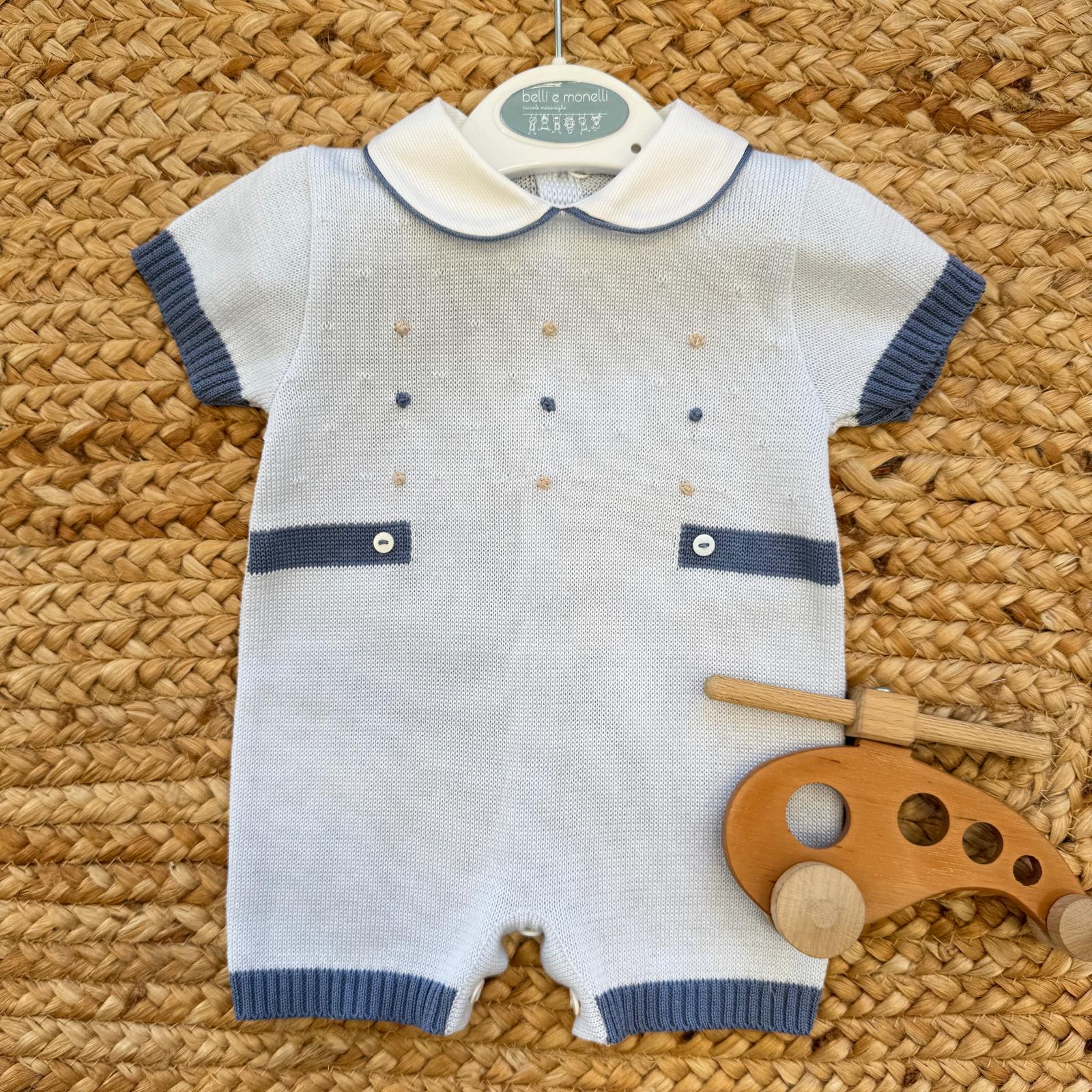 Tutina neonato in cotone filo di Scozia con dettagli blu