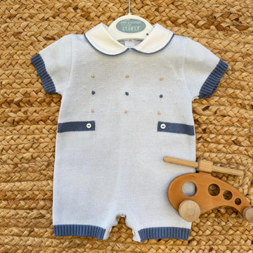 Tutina neonato in cotone filo di Scozia con dettagli blu