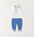 Tutina neonato 100% cotone bianca e azzurra con ricamo coniglietto