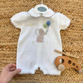 Tutina neonato in cotone filo di Scozia con elefantino decorativo e colletto classico