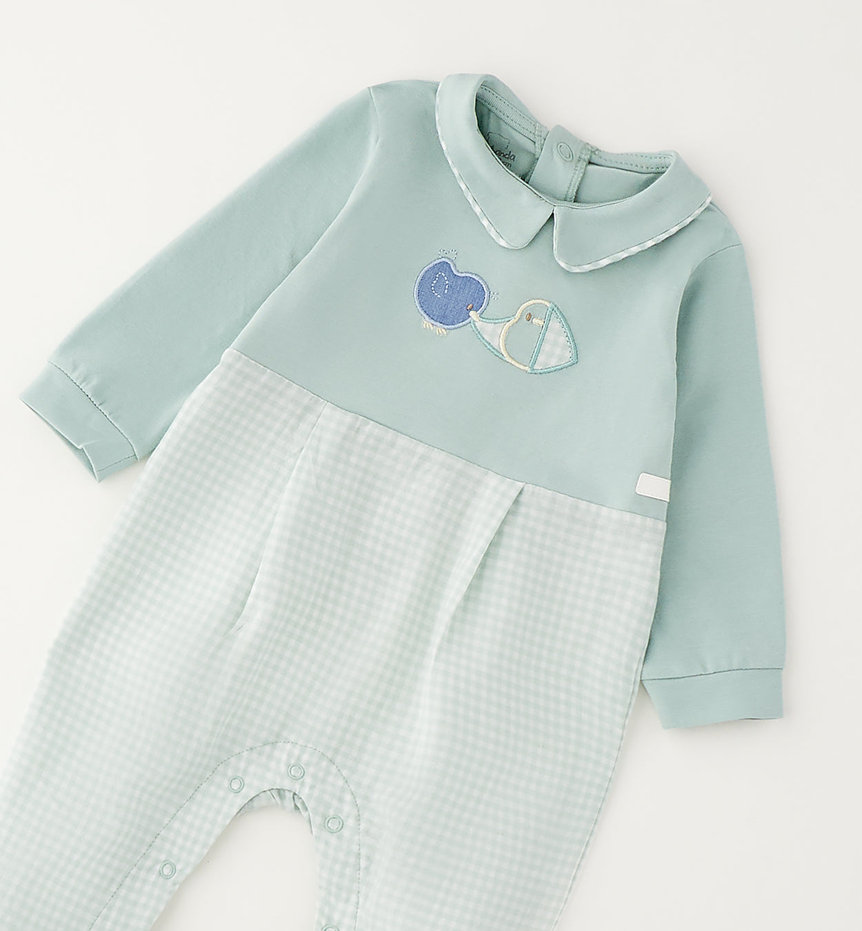 tutina neonato elegante cotone con fantasia vichy e ricamo frontale