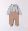  Tutina neonato beige e azzurra con colletto e ricamo leoncino