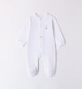  Tutina neonato unisex bianca in cotone con ricamo coniglietto e bottoncini
