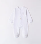  Tutina neonato unisex bianca in cotone con ricamo coniglietto e bottoncini