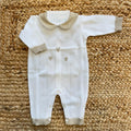 tutina neonato unisex cotone panna con colletto beige per corredino nascita
