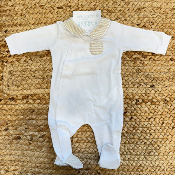 tutina neonato unisex in cotone con colletto rigato beige