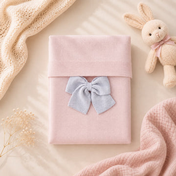 Copertina neonata rosa e grigio con fiocco