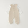 Tutina unisex neonato in ciniglia beige e panna effetto salopette con ricamo tre orsetti