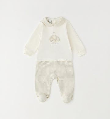 Tutina unisex in cotone ed elastan panna due pezzi