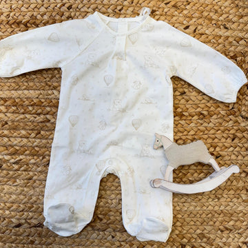 Tutina unisex neonato 100% cotone con stampa teddy e mongolfiere