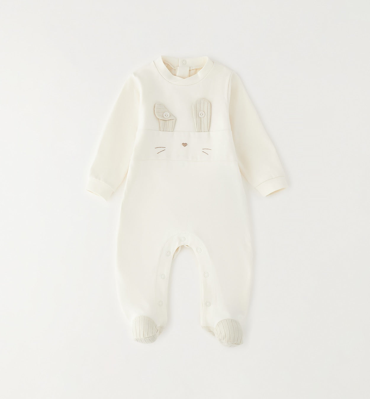Tutina unisex neonato in cotone ed elastan panna
