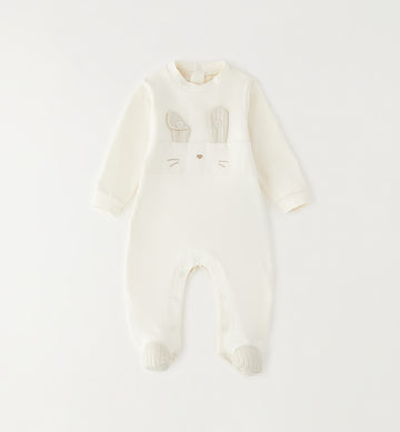 Tutina unisex neonato in cotone ed elastan panna