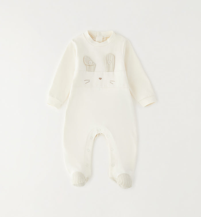 Tutina unisex neonato in cotone ed elastan panna