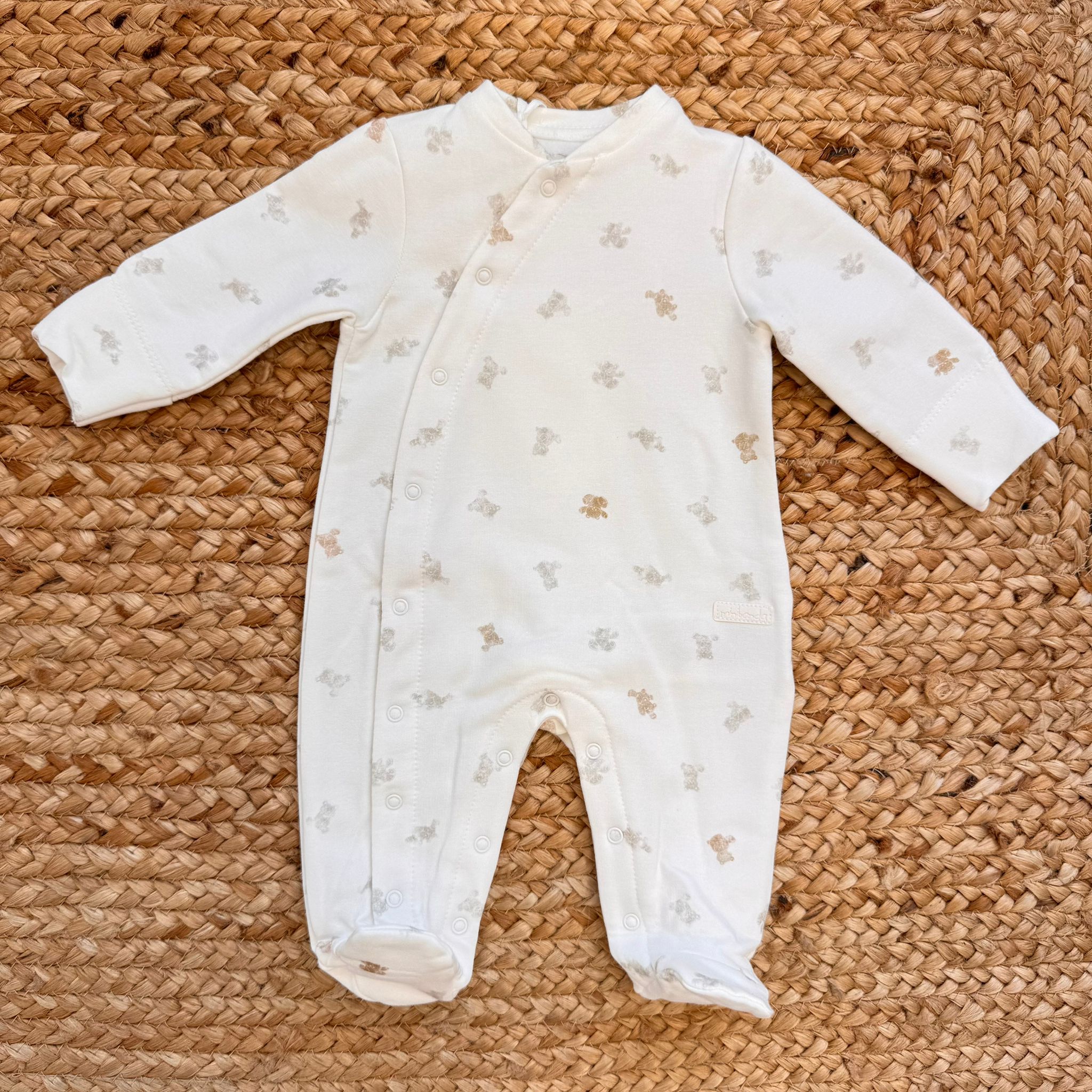 tutina caldo cotone panna neonato con orsetti frontale