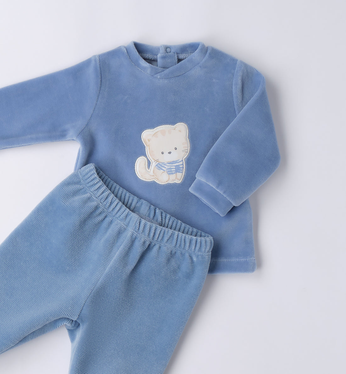 tutina ciniglia azzurra neonato con gattino - fronte