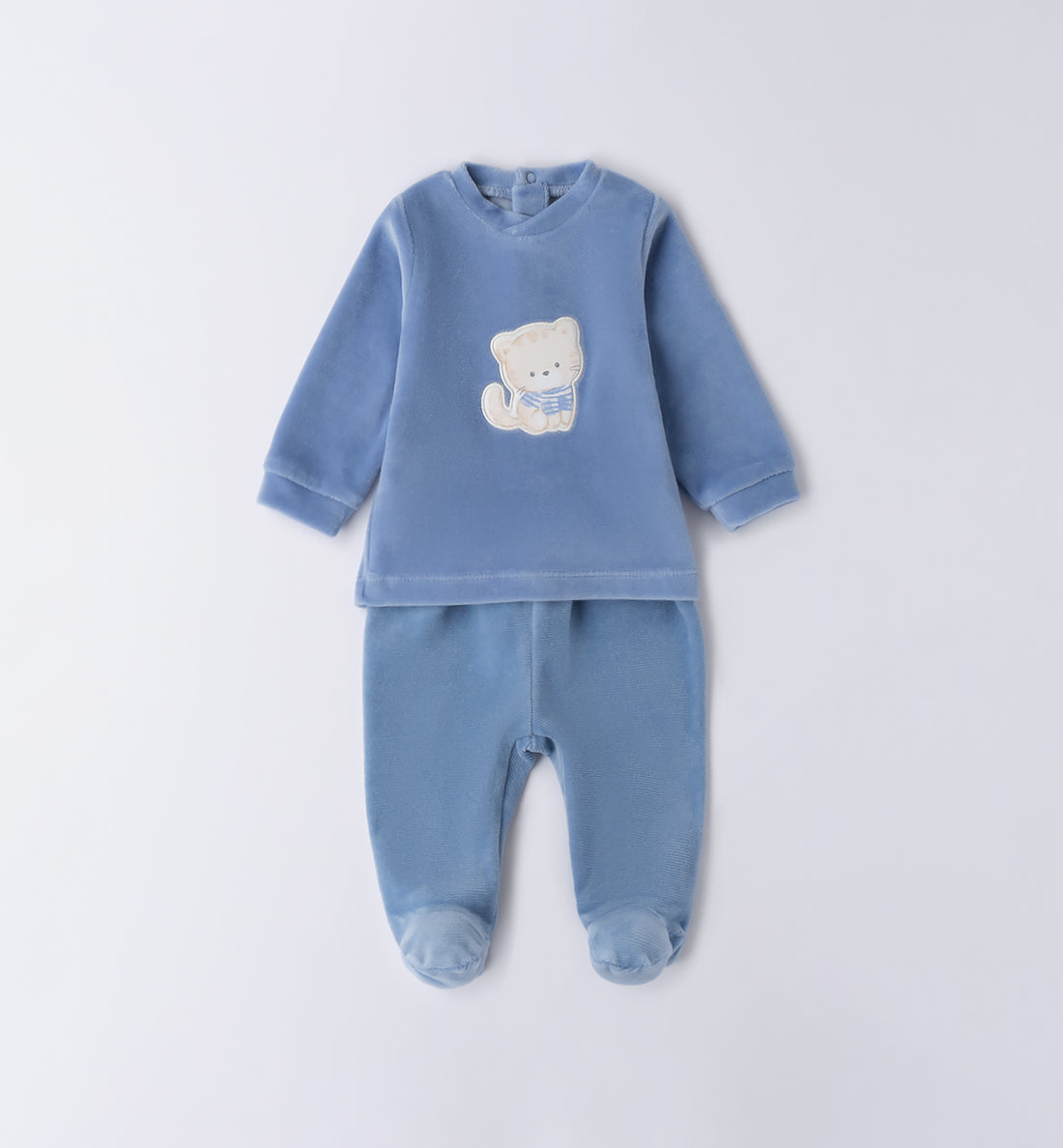 tutina ciniglia azzurra neonato con gattino - fronte