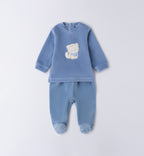 tutina ciniglia azzurra neonato con gattino - fronte