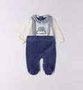 tutina ciniglia blu neonato con ricamo macchinina