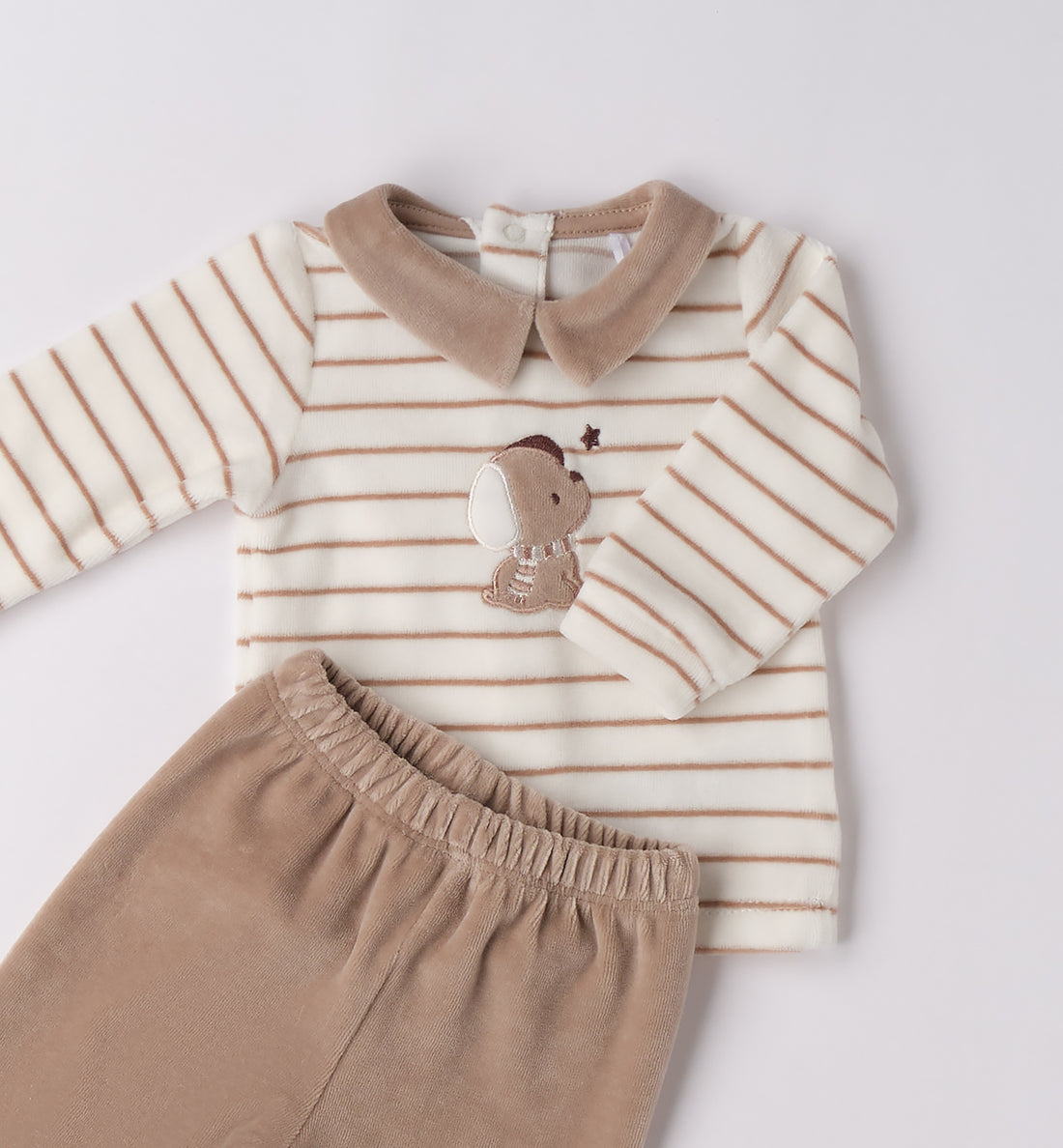 tutina ciniglia neonato panna e cammello con orsetto fronte