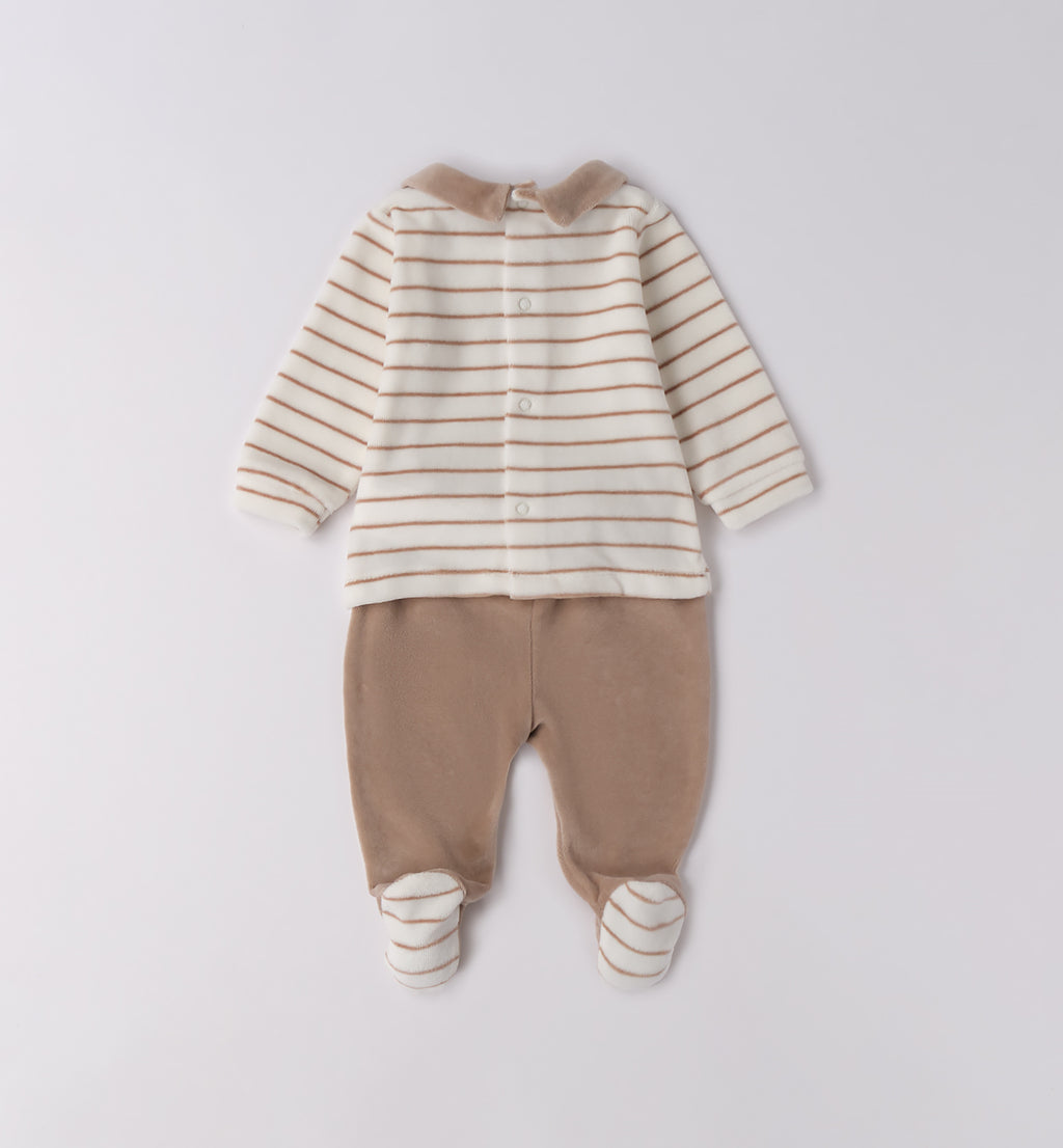 tutina ciniglia neonato panna e cammello con orsetto retro