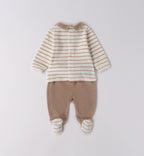 tutina ciniglia neonato panna e cammello con orsetto retro