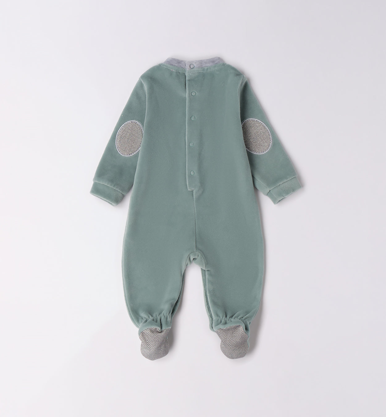 tutina ciniglia neonato verde salvia retro con patch gomiti