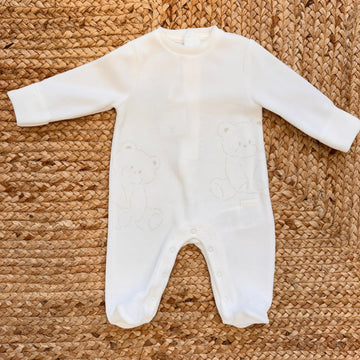 tutina ciniglia panna neonato con orsetti tono su tono davanti