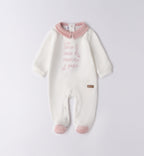 tutina neonata caldo cotone panna e rosa con scritta ricamata