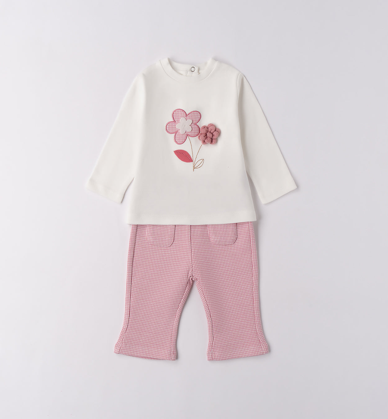 tutina neonata caldo cotone panna e rosa fronte con fiori