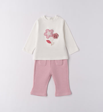 tutina neonata caldo cotone panna e rosa fronte con fiori