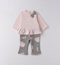 tutina neonata due pezzi in caldo cotone rosa e grigio con fiocco e pantaloni fantasia