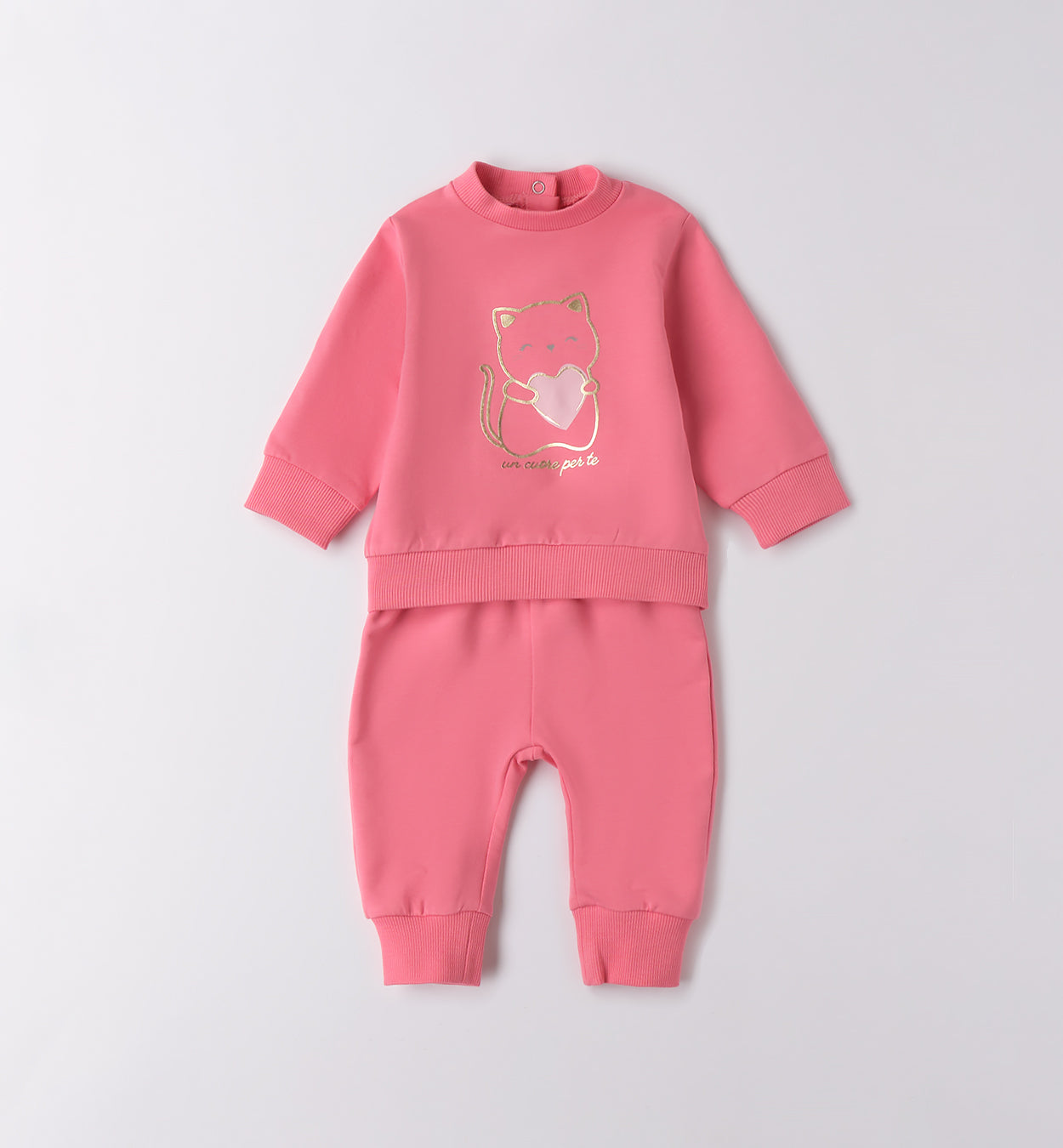 tutina neonata rosa in caldo cotone con gattino e cuore