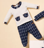 tutina neonato caldo cotone quadretti blu fronte