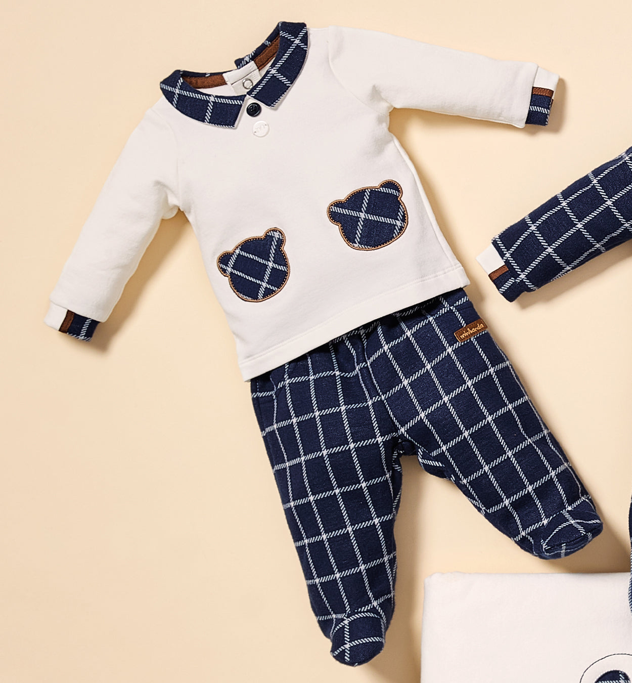 tutina neonato caldo cotone quadretti blu fronte