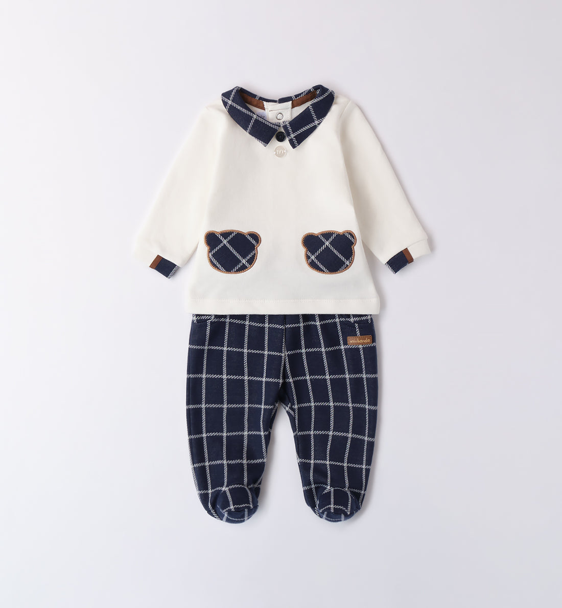 tutina neonato caldo cotone quadretti blu intero
