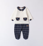 tutina neonato caldo cotone quadretti blu intero