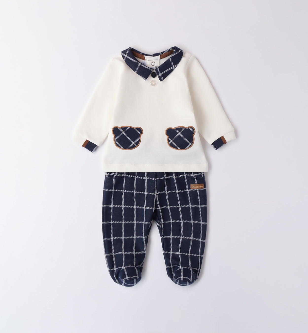 tutina neonato caldo cotone quadretti blu intero