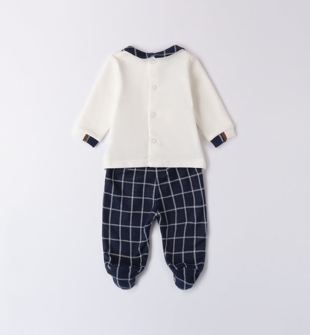 tutina neonato caldo cotone quadretti blu retro
